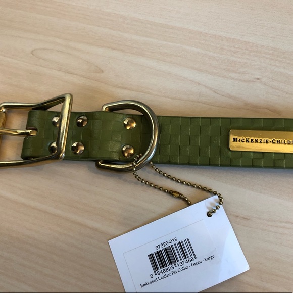 🐶 NWT Mackenzie-Childs Embossed Real Bridle Leather Grn Dog Collar (Size:Large) - Picture 10 of 11